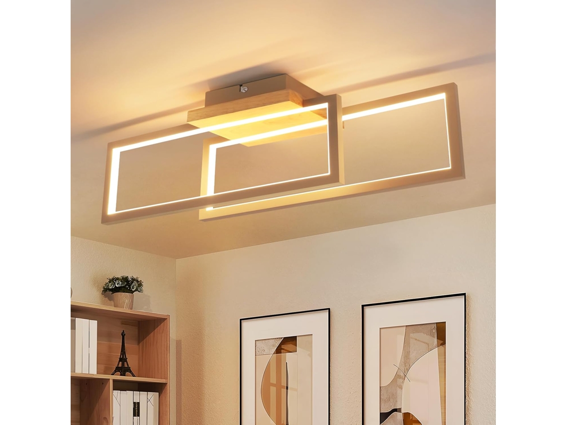 Nettlife Plafon Led Retangular 24w Madeira 48cm, Luminária De Teto Moderna 3000k Branco Quente Para Sala, Cozinha, Quarto E Corredor