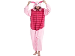 Pijama Macacão Adulto Animal Halloween Natal com Sacos Tamanho M Porco