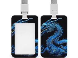 Porta Crachá Com Dragão Chinês Azul E Cordão, Capa Plástica Impermeável, Ideal Trabalho, Escritório, Professores