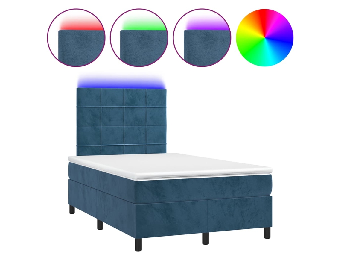 Cama Box Spring com Colchão LED Veludo Azul Escuro MAISON EXCLUSIVE (120x200 cm)