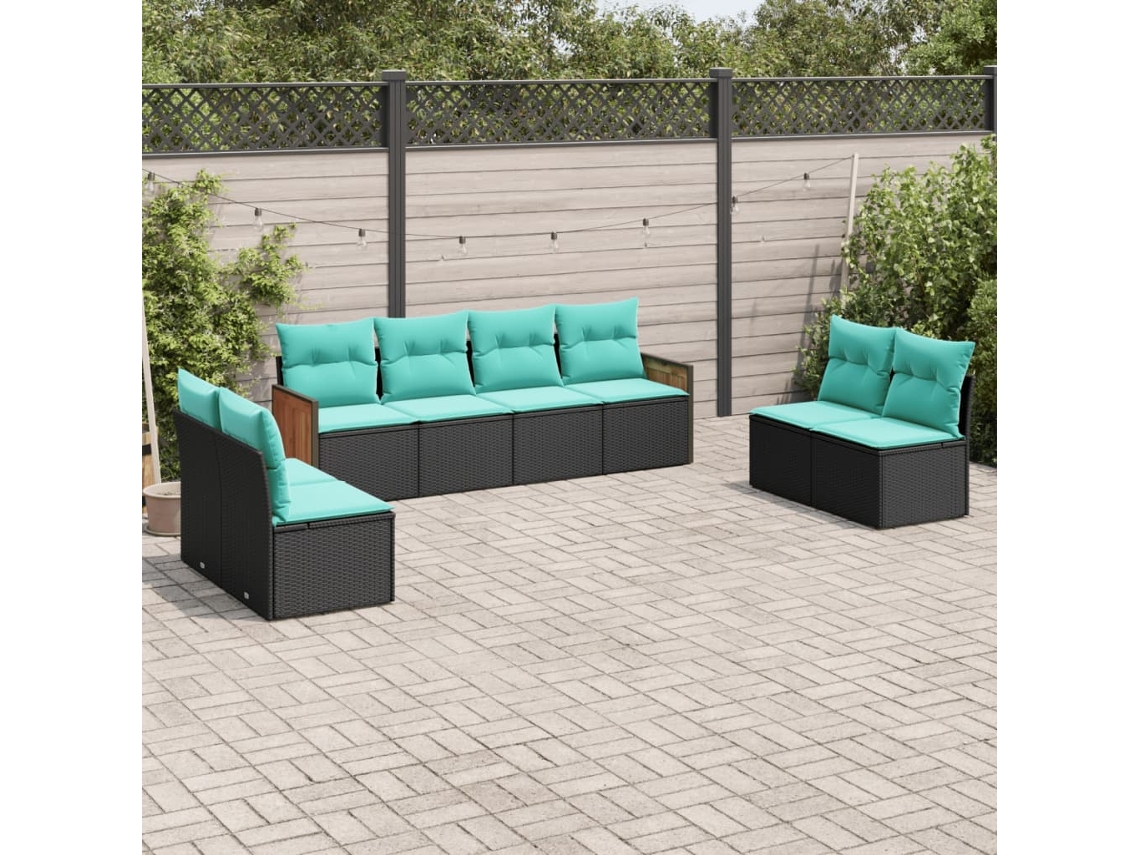 Vidaxl Conjunto De Sofá De Jardim Com 8 Peças E Almofadas Em Rattan Sintético Preto