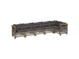 Maison Exclusive - 6 Pcs Conjunto Sofás De Jardim Com Almofadões Vime Cinzento