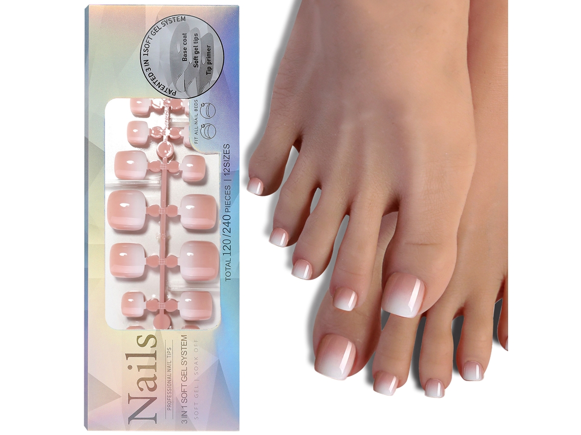 120 Peças De Unhas Falsas De Gel Para Dedos Do Pé French Tips, 12 Tamanhos Para Arte De Unhas Diy