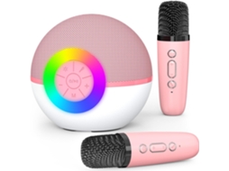 Mini Máquina De Karaokê Para Crianças E Adultos, Caixa De Som Bluetooth Portátil Com 2 Microfones Sem Fio Aquaforge (rosa)