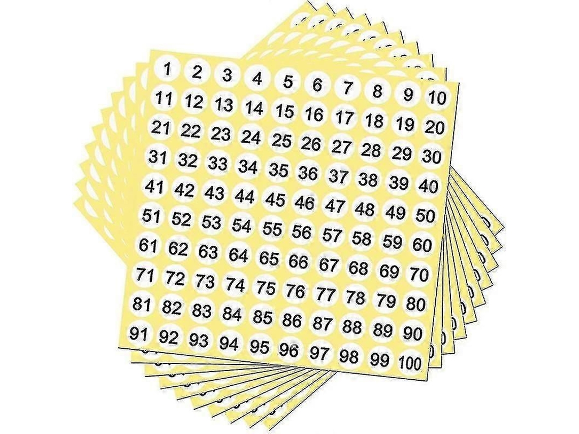 100 Etiquetas Numeradas Adesivas 1-100, Redondas, 0,4 Polegadas, Pequenas E Autoadesivas - Youa-sdcy
