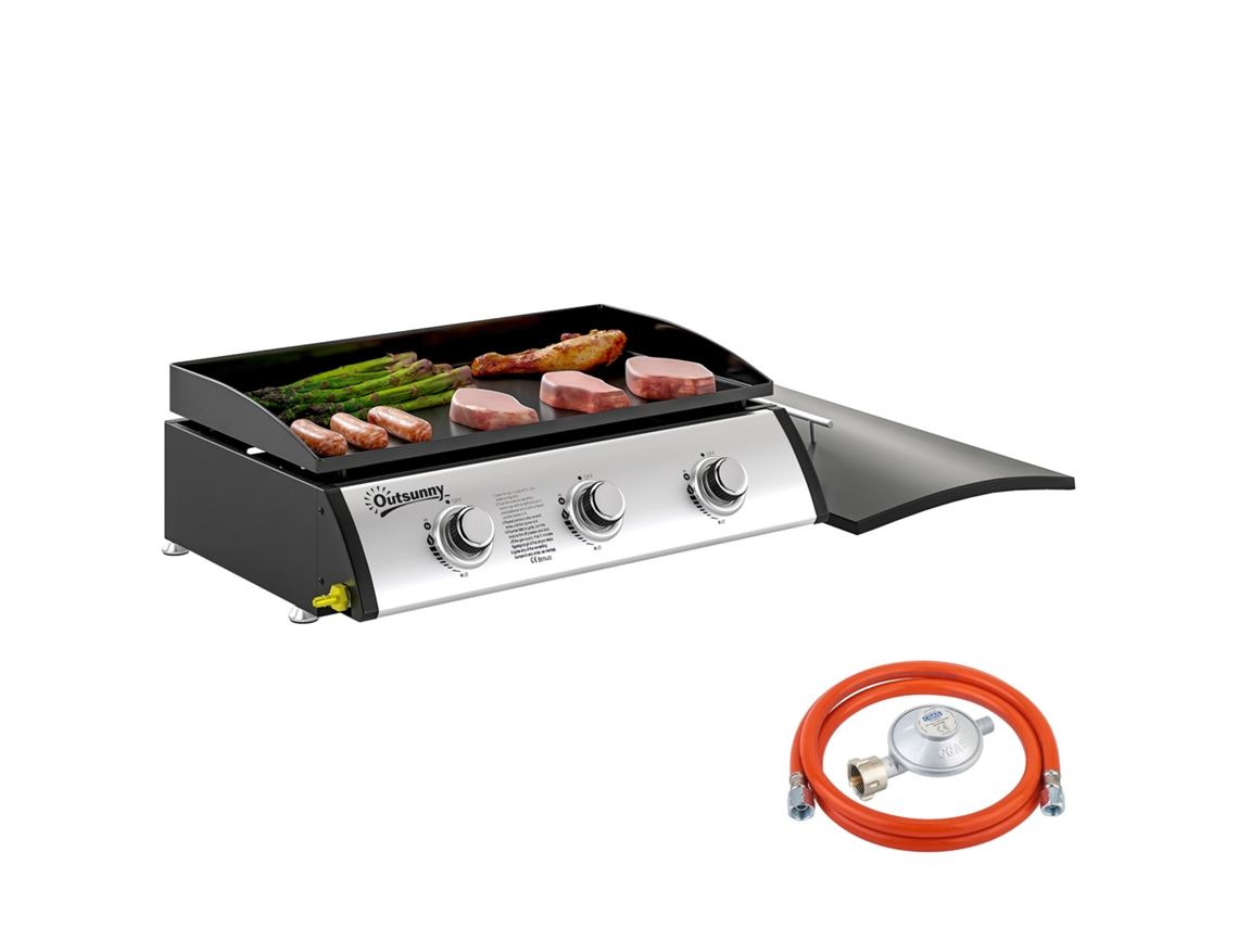 Placa de Gás de Aço Esmaltado com 3 Queimadores Alimenta 7,5kw. 3 Zonas de Cozimento e Tampa. Preto Ge