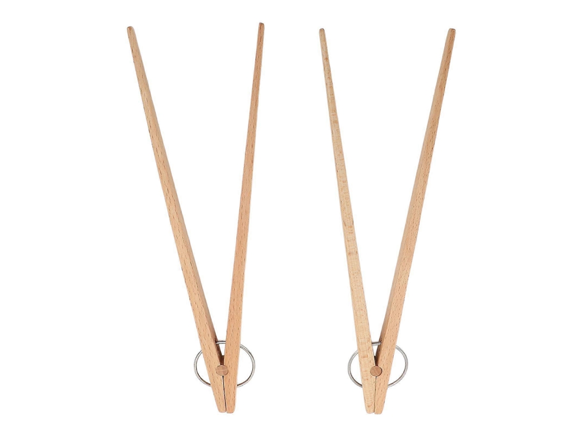 Pacote com 2 pinças de madeira para alimentos com isolamento térmico e cabo antiderrapante, pinças de cozinha Slowmoose Beech para pão e grelhados.