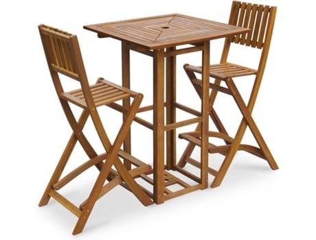 Conjunto duas cadeiras altas e uma mesa de Exterior  madeira de acácia maciça
