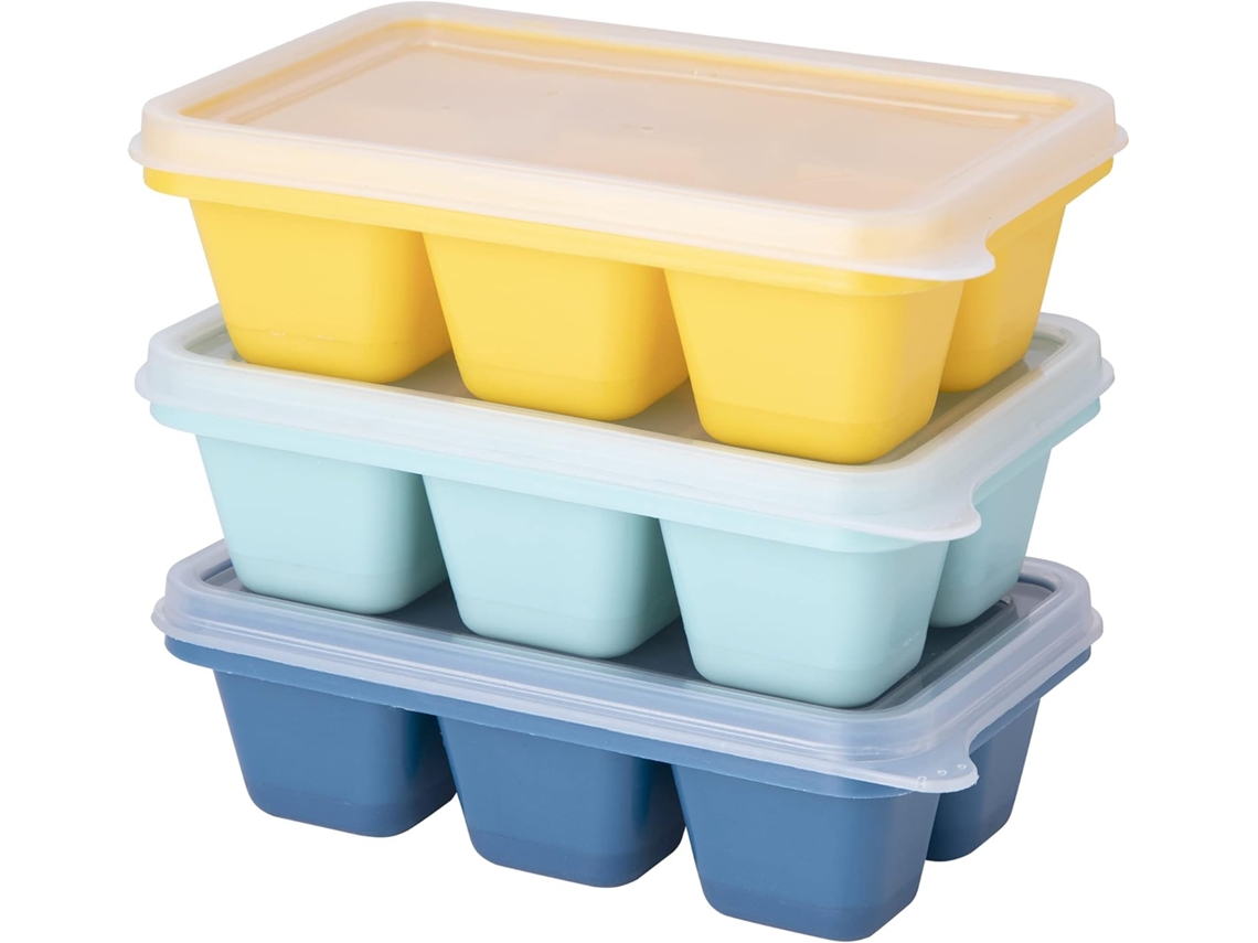 Conjunto De 3 Mini Formas De Gelo Com Tampa, 18 Compartimentos, Em Silicone