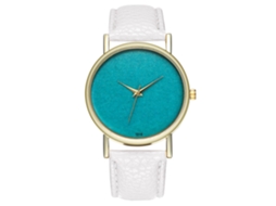 Relógio de pulso feminino elegante com pulseira de PU e mostrador analógico redondo de quartzo (branco)
