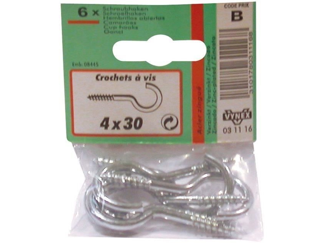 Gancho De Aço Zincado Vynex 4x30mm Conjunto De 6