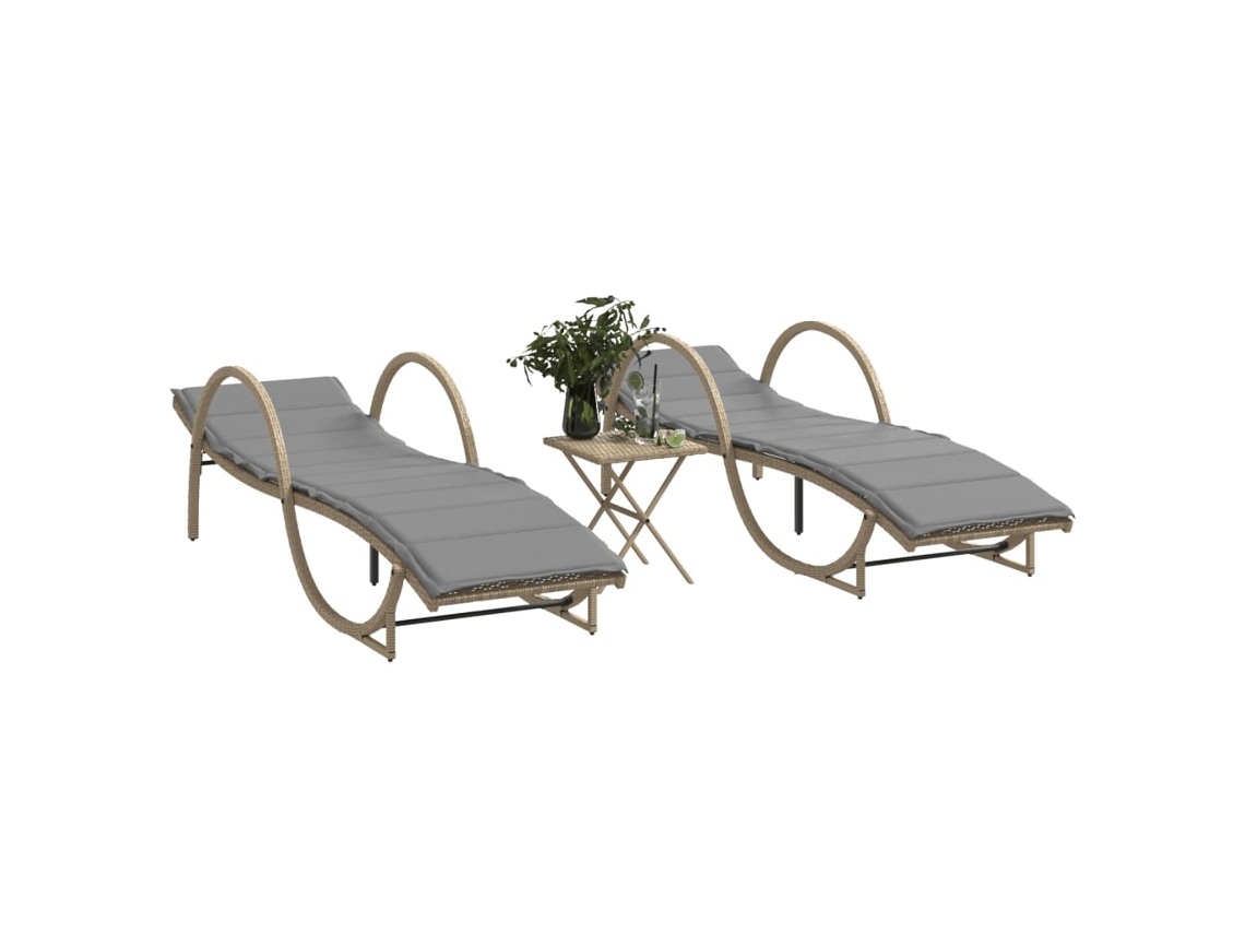 Vidaxl Espreguiçadeiras Com Mesa 2 Pcs Vime Pe Bege