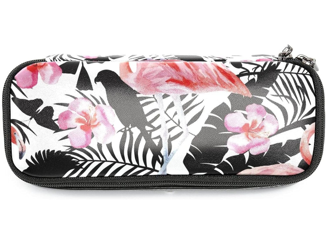 Estojo Lápis De Aquarela Grande Capacidade Com Estampa Flamingo E Flor Folha Papagaio, Ideal Escola