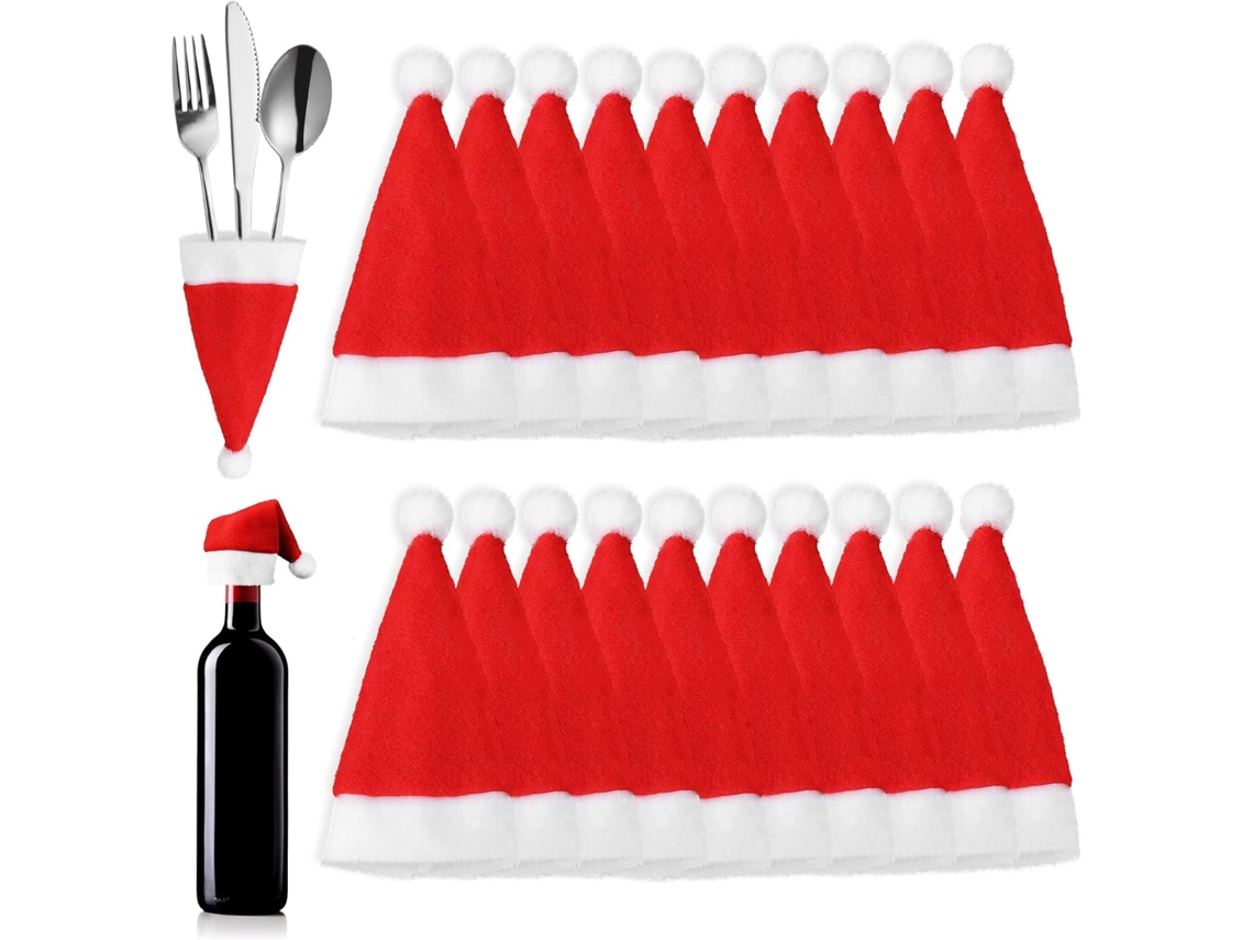 Juego De 20 Cubiertos Navideños, Gorros De Papá Noel, Cubiertos, Sombrero, Vajilla