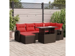 Vidaxl 7 Pcs Conj. Sofás Jardim C/ Almofadões Vime Pe/acácia Castanho