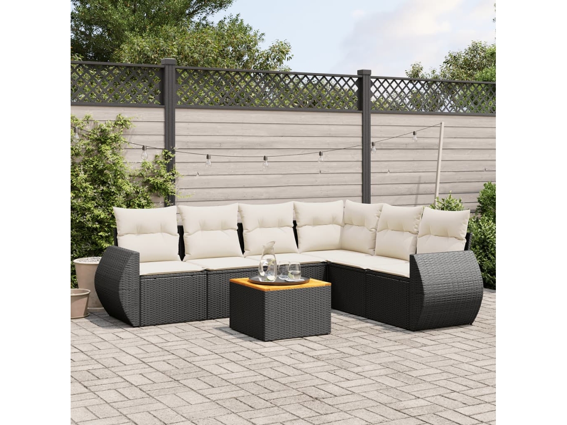 Vidaxl 7 Pcs Conjunto De Sofás P/ Jardim C/ Almofadões Vime Pe Preto