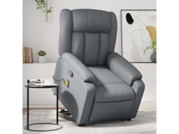 Vidaxl Poltrona Massagens Reclinável Elevatória Couro Artif. Cinzento