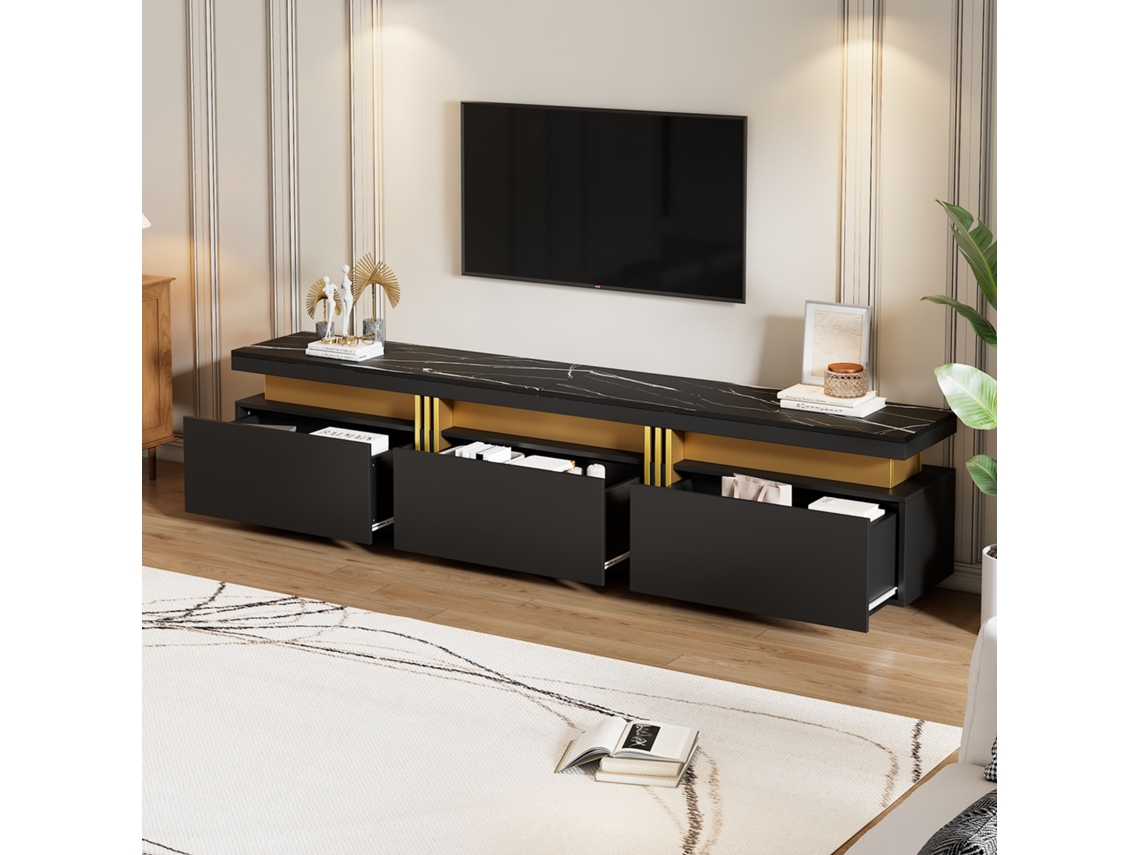 Armário Tv Mármore 200x40x42cm, 3 Gavetas, Para 90". Ge