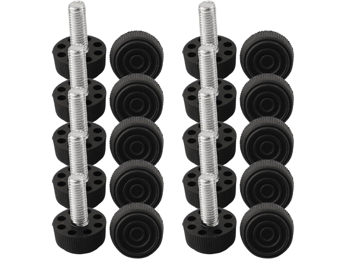 Pés De Altura Ajustável Para Móveis Niveladores Plástico Preto Com Rosca M6 M8 M10 Pacote 10 Unidades, Rosca Métrica