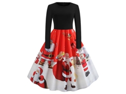 2026 vestido Midi Retro de Natal para Mulher com Estampa de Papai Noel Manga Longa Vintage Rockabilly Festa Elegante