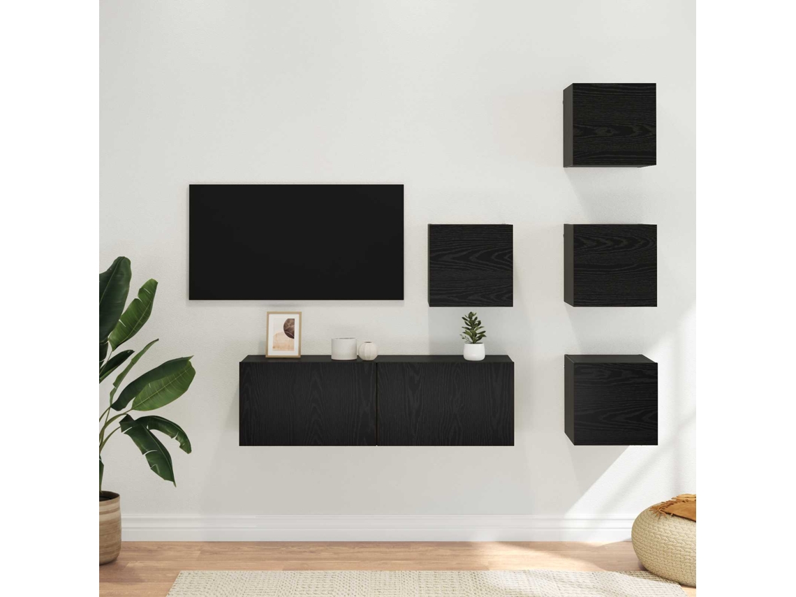 Vidaxl Conjunto De Móvel De Tv 5 Unid. Carvalho Preto