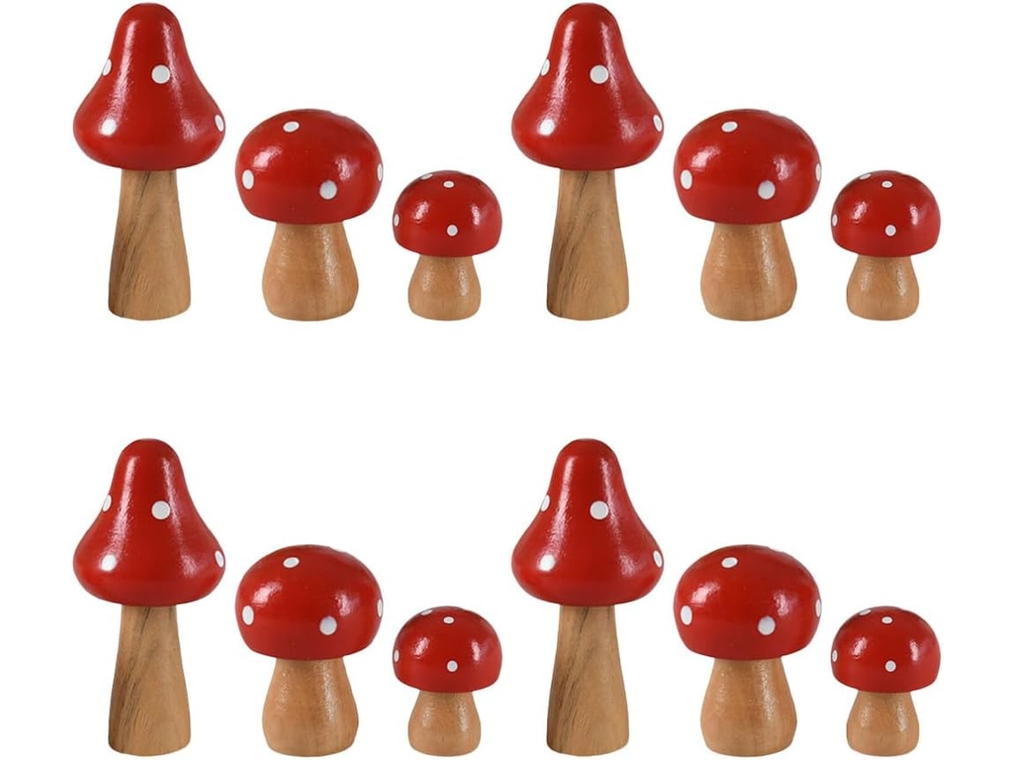 Kichouse 12 Miniaturas de Cogumelos de Madeira: Estátuas Minúsculas de Cogumelos Plantas Artificiais em Miniatura CHABERLU
