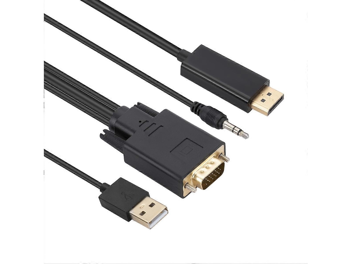 Adaptador Lurelia Cabo VGA para DisplayPort, 1920x1080, 1,8 m, com áudio e alimentação.