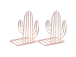 Suporte de Livros Metal Pesado Nova Line Cactus Decorativo Prateado Rosa para Estante e Mesa 2025