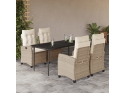 Vidaxl 5 Pcs Conjunto De Jantar P/ Jardim Com Almofadões Vime Pe Bege