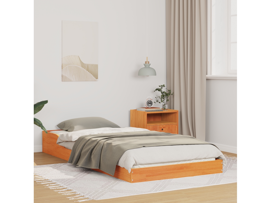 Conjunto 1 Estrado De Cama Plataforma Vidaxl Castanho Madeira De Pinho Maciça (80 X 220 Cm)