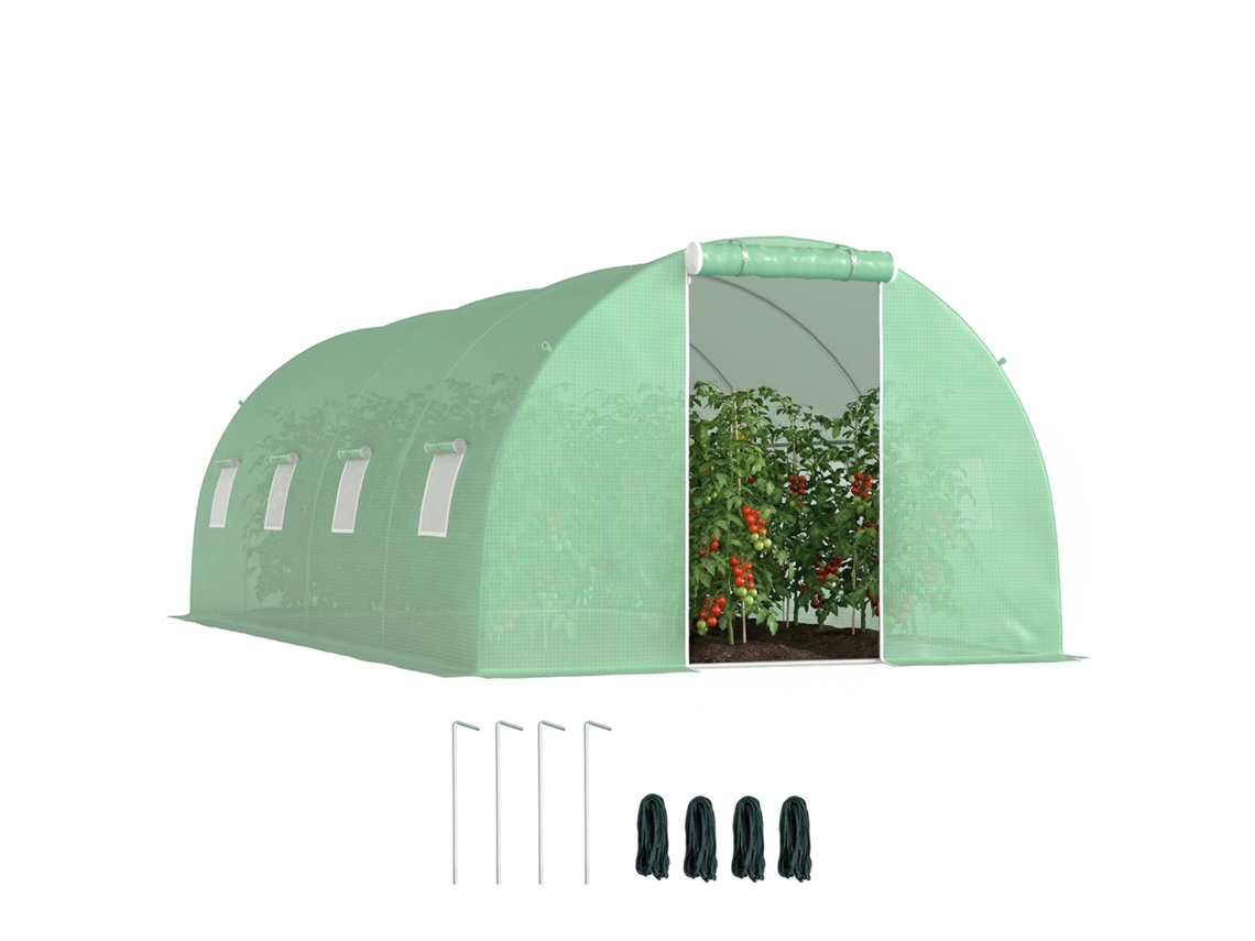 Invernadero Of Túnel 6x3x2 M With Door Enrollable 8 Ventanas Of Malla And Frame Of Maple Galvanizado Green