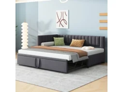 Sofá Cama L Multifuncional Berço 90/180x200cm Tecido Veludo Cinza