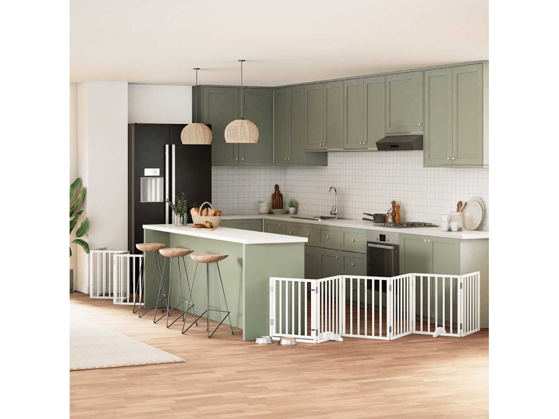 Vidaxl Portão P/ Cães Com Porta Dobrável 12 Painéis 600cm Álamo Branco