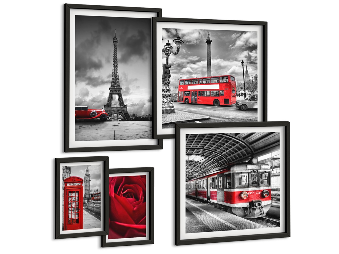 Pinturas Murais Modernas Flores Azuis Ao Fundo Moldura Preta Quadros Para A Sala De Estar Espelharte (conjunto De 5 Imagens)