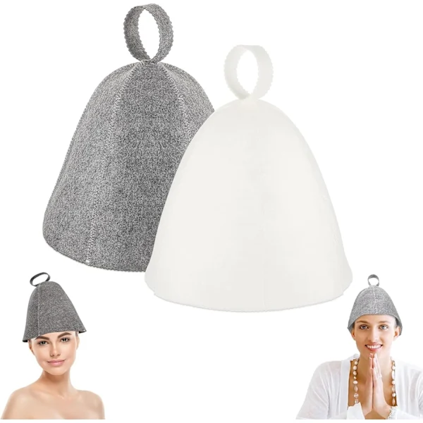 Conjunto de 2 toucas de sauna AQUAFORGE em feltro natural, confortáveis e respiráveis, com proteção térmica