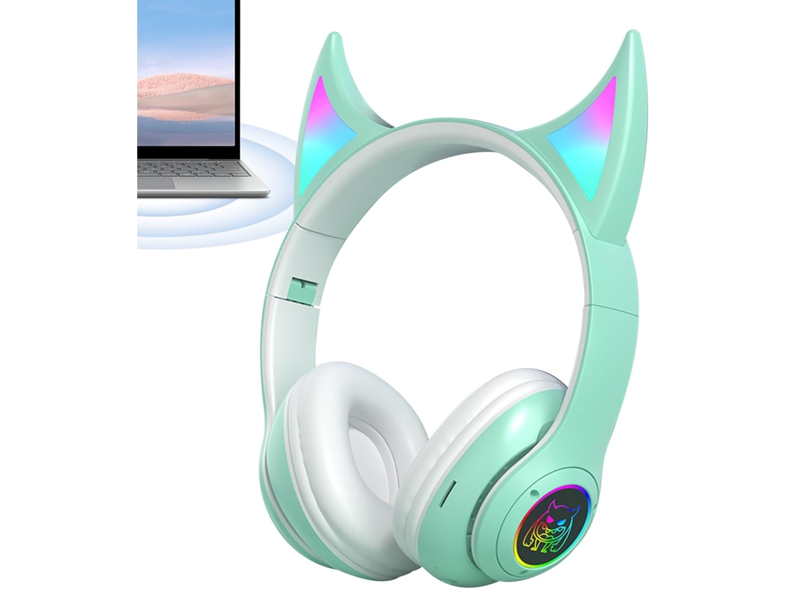 Fones De Ouvido Sem Fio Supra Auriculares Com Orelhas Gato E Luzes Coloridas Que Simulam A Respiração