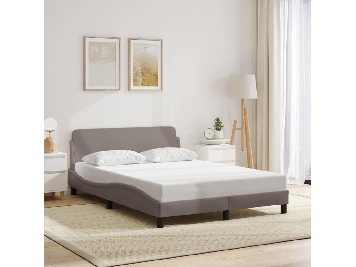 Cama Sem Colchão 140x200 Cm Tecido Castanho-acinzentado