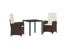 Conjunto de Móveis de Jardim HARLANV1 com 3 Pcs para Refeição Vime e Polipropileno Castanho