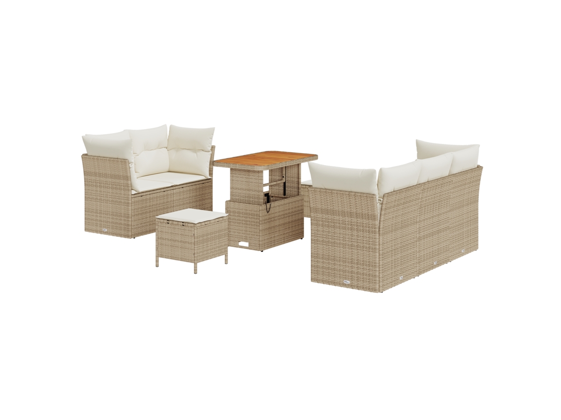 Conjunto 8 Conjunto De Sofá De Jardim Vidaxl Bege Vime Pe (90 X 55 X 71 Cm)