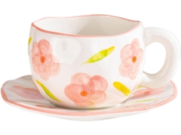 Xícara De Café Com Pires Floral, Pintada À Mão Xícara De Café Com Formato Irregular | Xícara De Ca Gokoco
