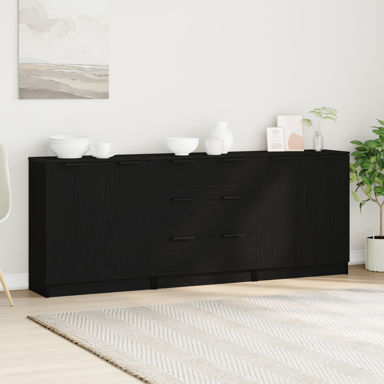 Vidaxl Buffet 3 Pcs Carvalho Preto 180 X 30 X 70 Cm Madeira Processada