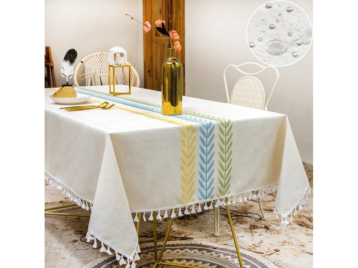 Toalha De Mesa Quadrada 140x140 Verde Amarela Toalha De Mesa Impermeável Algodão Linho Elegante Toalha De Mesa Borla Para Decoração De Mesa De Jantar