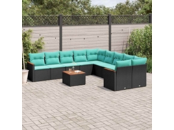 Vidaxl Conjunto De Sofá De Jardim Com 11 Peças E Almofadas Em Rattan Sintético Preto