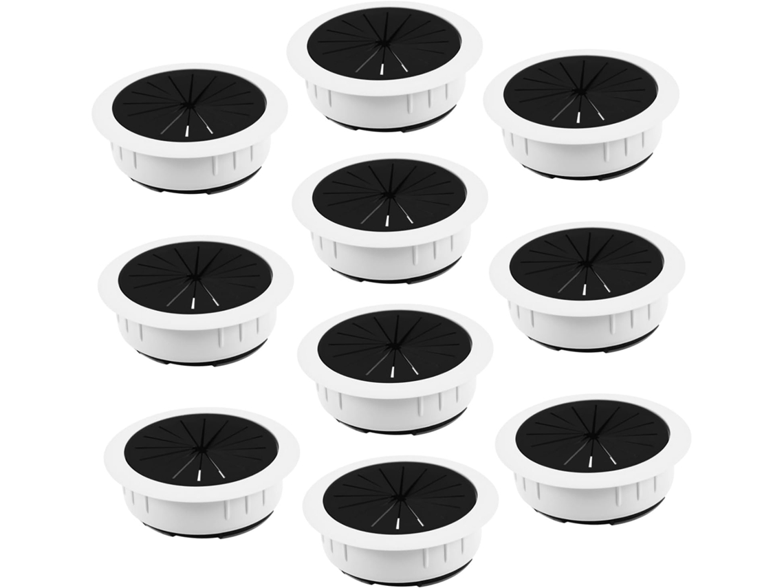Conjunto de 10 peças de organizadores de mesa em plástico branco.