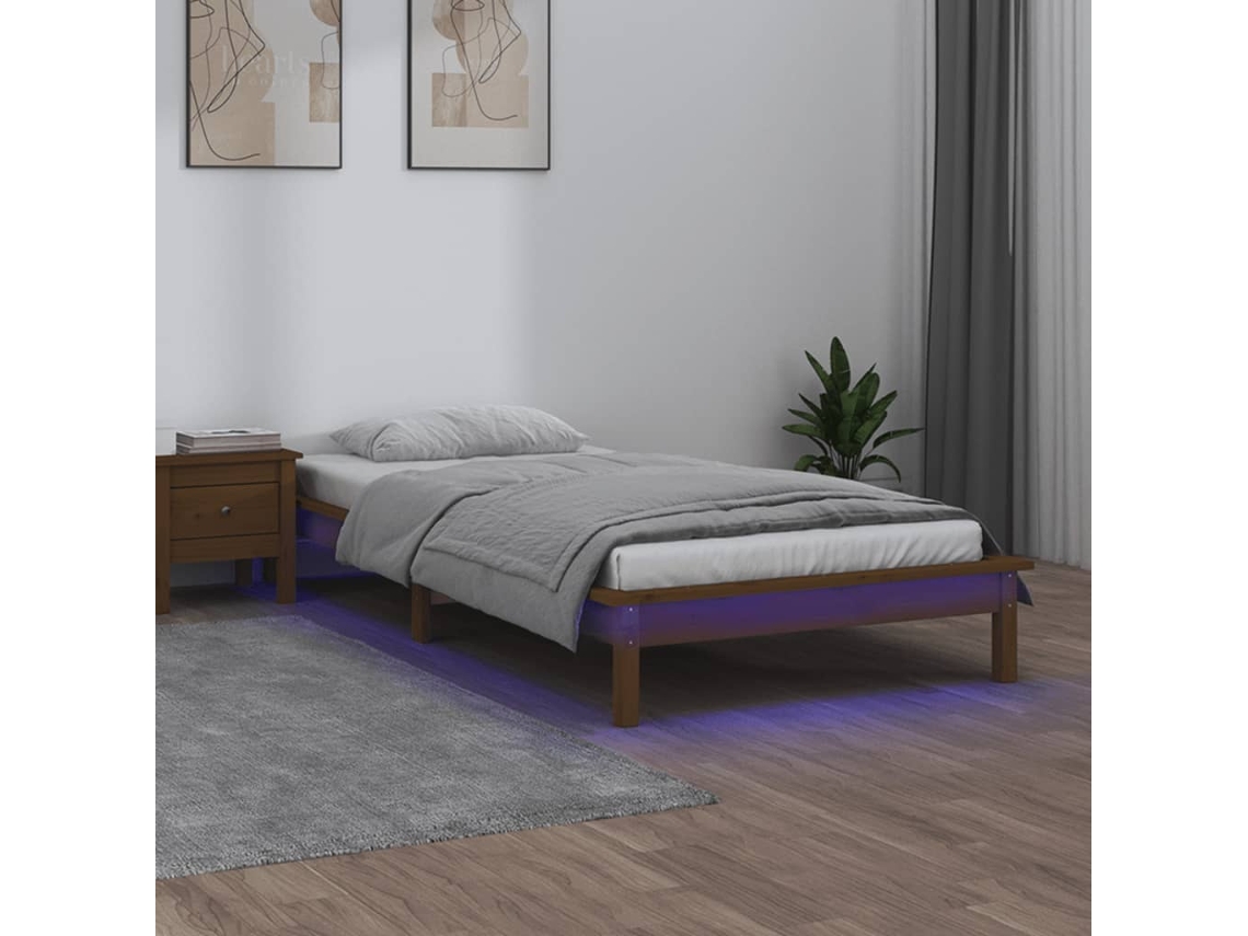 Vidaxl Estrutura De Cama C/ Luzes Led 90x200 Cm Madeira Castanho Mel