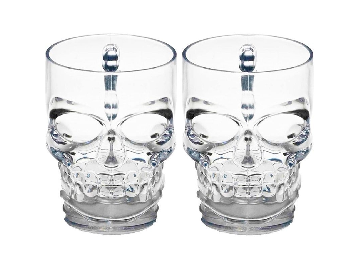 Caneca Nova Line de cerveja com rosto de caveira, conjunto de 2, base pesada, vidro divertido