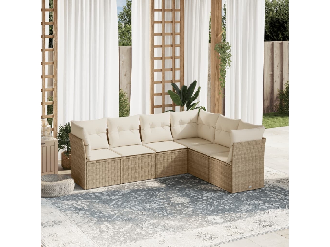 Conjunto de 6 Sofás para Jardim com Almofadas Vime Pe Bege Dkd Home Decor