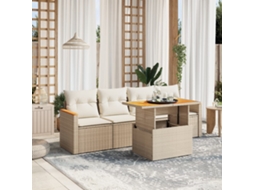 Vidaxl 5 Pcs Conjunto De Sofás P/ Jardim Com Almofadões Vime Pe Bege