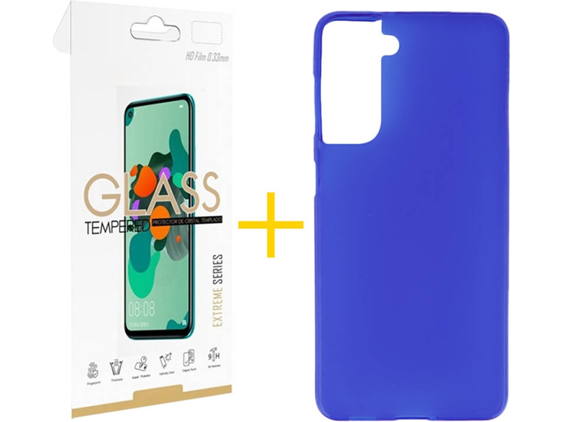 Capa e Película de Vidro Samsung S21 SKYHE Silicone Liso Azul