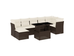 Conjunto de 8 Sofás de Jardim com Almofadões Vime Pe Castanho MAISON EXCLUSIVE (8 pcs)